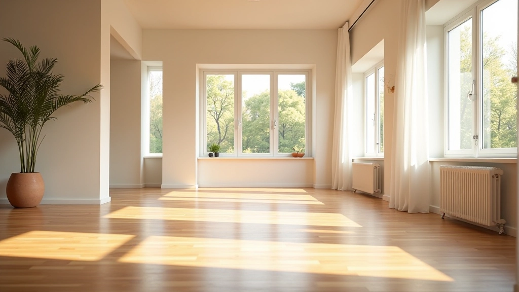 Yoga studio interior with wooden floors and natural light